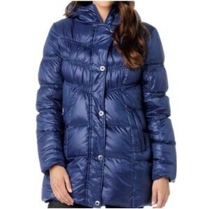 Prana Goose Down Jacket Parka Hooded Navy Blue Twilight Milly Women Small Puffer